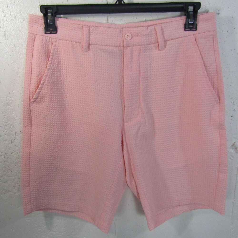 FootJoy FJ Men's Waffle Knit Golf Shorts Size W33 Pink Flat Front Stretch